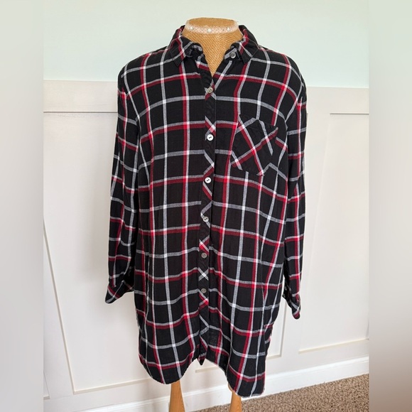 J.Jill Button Up tunic top women’s L Petite red black plaid long sleeve fall - Picture 1 of 11